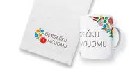 Uterák + hrnček v ľudovom štýle „SERDEČKU MOJOMU“ (biela)