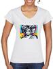 Dámske tričko s krátkym rukávom "Madonna Pop art" | Veľkosť: S | Biela / véčkový výstrih