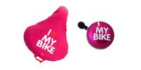 SET: Návlek na sedadlo + zvonček na bicykel (I Love My Bike / Pink)