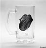 Sklenený pohár na pivo „krígeľ“ s kovovým logom Rolling Stones