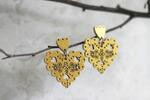 Dámske drevené náušnice (srdce + čičmance) | Zlatá