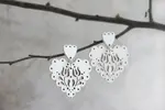 Dámske drevené náušnice (srdce + tulipány) | Biela
