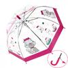 Detský transparentný poloautomatický dáždnik s píšťalkou | Mačička + ružová