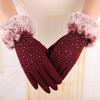Dámske zimné rukavice s kožušinkou | Bordová
