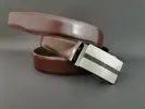 Pánsky kožený opasok s automatickou prackou (704025) | Veľkosť: 90 cm | Tmavohnedá