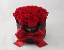 Luxusný okrúhly box trvácnych ruží | Balenie: Čierny box | Červená