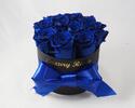 Luxusný okrúhly box trvácnych ruží | Balenie: Čierny box | Modrá
