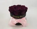 Luxusný okrúhly box trvácnych ruží | Balenie: Čierny box | Fialová