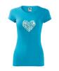 Dámske tričko s výšivkou ľudového srdiečka | Veľkosť: XS | Tyrkysová + biele srdce