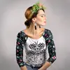 Dámske tričko slovenského výrobcu LucLac "Black Meadow" | Veľkosť: XS | Bielo-čierna + kvetinový vzor