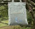 Dámska elegantná taška | Zelenosivá / modrý vtáčik
