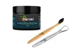 3-dielny SET: 60 g Prírodný prášok na bielenie zubov s aktívnym kokosovým uhlím + škrabka na jazyk + bambusová zubná kefka
