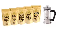 6-dielny SET Najvhodnejších káv na zalievanú kávu + 350 ml French press Bialetti