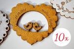 10 x Svadobná maľovaná magnetka s vlastným gravírovaním "Srdce / holúbky" | Zlatá