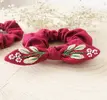 Dámska ľanová gumička s vyšívanou mašličkou "Scrunchie" | Typ: dievčenské / jemné vlasy | Tmavoružová
