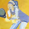 Maľba od slovenskej maliarky Natálie Hulejovej "Tenistka / žlté pozadie"