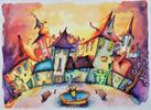 Tlačený print obrazu od slovenského umelca Daniela Benkiča "Na veselom námestíčku"