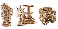 3-dielny SET Mechanických modelov Ugears: 1 x Steampunk Clock + 1 x Wheel Organizer + 1 x Flexi Cubus