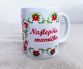 330 ml Biely hrnček s folklórnym motívom "Najlepšia mamička/červená"