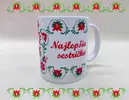 330 ml Biely hrnček s folklórnym motívom "Najlepšia sestrička"