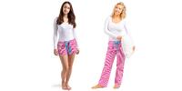 2-dielny SET: Dámske pruhované pyžamové šortky a nohavice | Veľkosť: S | Cyklámenová / tyrkysová