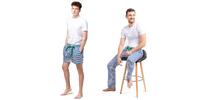 2-dielny SET: Pánske pruhované pyžamové šortky a nohavice | Veľkosť: S | Modrá / zelená