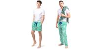 2-dielny SET: Pánske pruhované pyžamové šortky a nohavice | Veľkosť: S | Zelená / kráľovská modrá