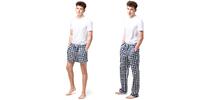 2-dielny SET: Pánske kockované pyžamové šortky a nohavice | Veľkosť: S | Tmavomodrá / sivá