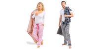 2-dielny SET: Pruhované pyžamové nohavice pre páry | Veľkosť: S | Čierna / svetloružová