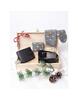 3-dielna Pánska darčeková sada G08: Ponožky + peňaženka + 115 cm opasok | Balenie: Vianočný motív | Čierna / sivá