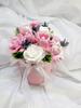 Mydlová kytica v darčekovom boxe (ruže/tulipány) | Ružová / biela
