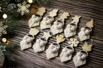 10-dielny SET Vianočných macramé ozdôb (natural/zlatá)