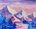 Maľovaný obraz na plátne "Ružové hory"