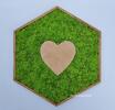 Obraz s dreveným srdcom a zeleným machom ručne vyrobený na Slovensku "Šesťuholník" (hnedá) | Rozmer: 20 cm