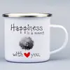 330 ml Turistický smaltovaný hrnček "Happiness is a moment with you" | Biela