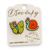 Drevené ručne maľované náušnice | Slimáčik a motýľ