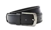 Pánsky kožený opasok s dvojitým šitím | Veľkosť: 95 cm | Čierna / čierne prešitie